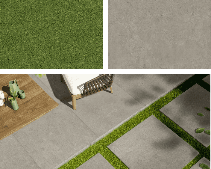 Porcelain Tile Pavers Artificial Grass Scene